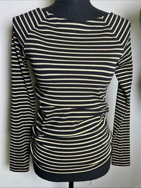 Ralph Lauren Women’s Boatneck Black Metallic Gold Striped Cotton Blend Top Small